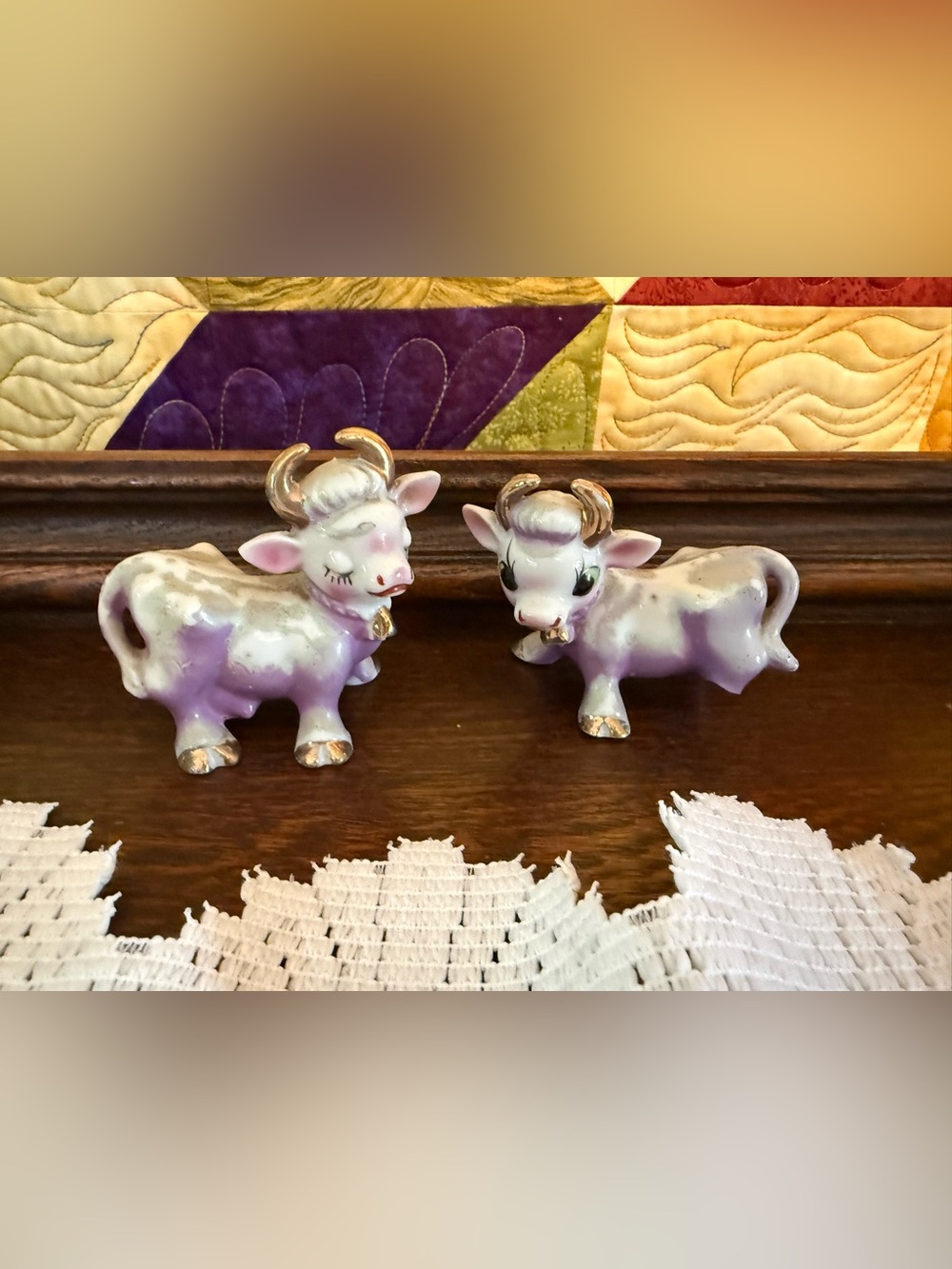 Vintage Anthropomorphic Purple Cow Salt & Pepper Shakers Japan read description